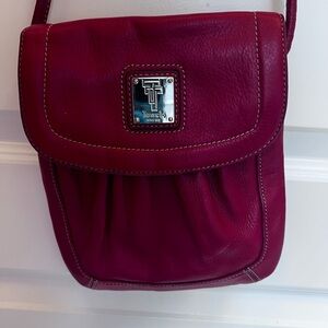 Tignanello Red Crossbody Bag with Flap Closure and Pleated Design